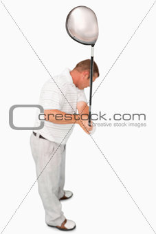 High angle shot of golfer