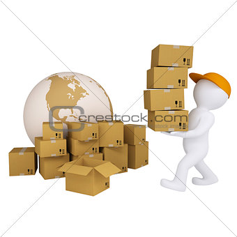 3d man carries boxes