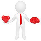 3d man holding a heart and a brain