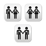 Man and woman, gay and lesbian couples vector buttons set