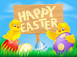Easter birds and eggs with sign