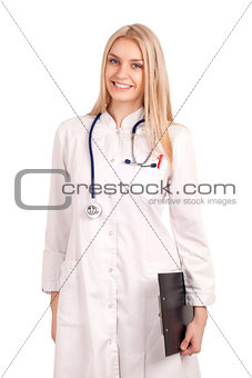 Young doctor holding clipboard
