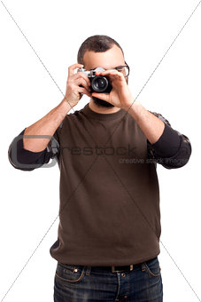 Young man making photo