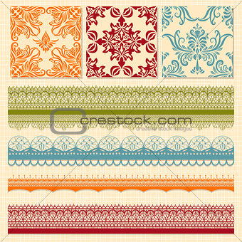 Vector Seamless  Floral Patterns and Lacy Ribbons