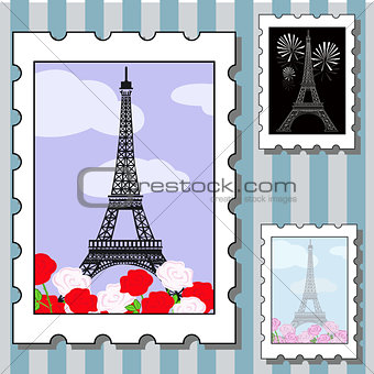 vector set of postage stamps with paris