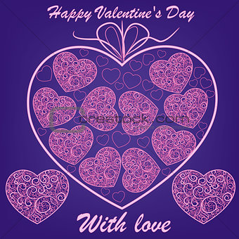 vector pink hearts on blue background
