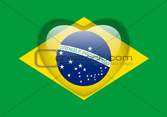 Brazil Flag Heart Glossy Button