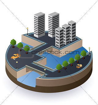 Vector isometric view of the city
