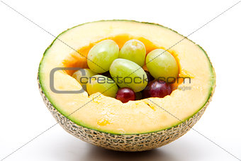 Melon stuffed with grapes