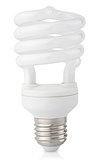 Energy saving fluorescent light bulb on white