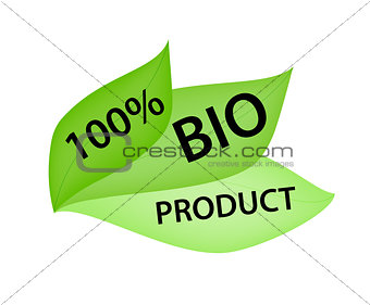 Label composed from leafs and with tag "100% BIO PRODUCT"