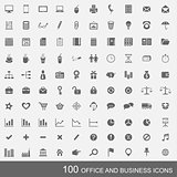 Set of 100 business and office icons in grey color