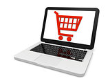 Shopping trolley on laptop screen