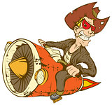 Biker-cowboy on a motorcycle turbo rocket.