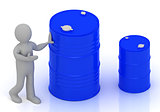 3D little person shows a barrel of oil
