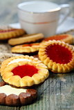 Cup and biscuit with jelly filling.