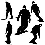 Set  snowboarders silhouettes. Vector illustration.