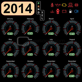 2014 year calendar speedometer car in vector.