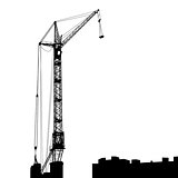 Silhouette of one cranes working on the building
