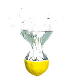 Lemon in the water on white background