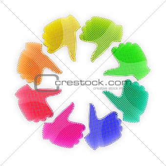 Circle of colorful hands - thumbs up