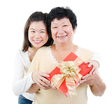 Asian family and gift box