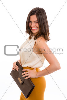 Smiling woman with purse