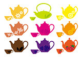 tea pots and cups with fruits, vector