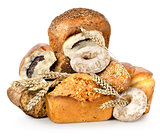 Collection of different breads isolated