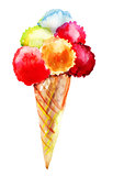 Different flavor ice creams with cone