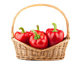 Sweet red pepper in wicker basket