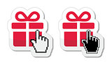 Red present icon with cursor hand vector