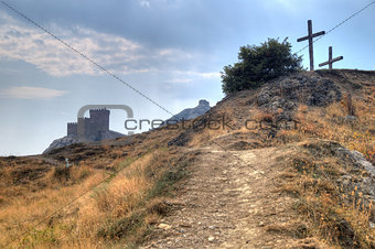 Tower of Genoa fortress in Sudak Crimea From the ground up on th