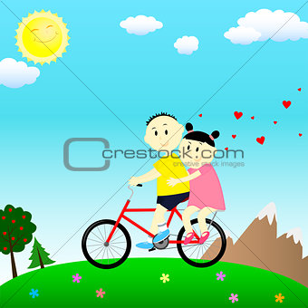 loving couple on a bicycle