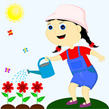 girl watering the flowers