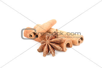 Star Anise and cinnamon isolated on white 