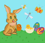 Easter bunny and chicken. Vector illustration