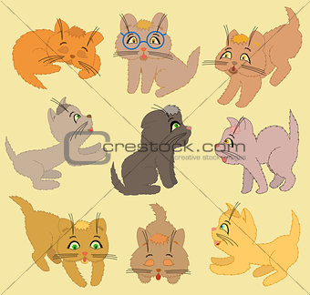 Set Of Cartoon Kittens. Vector Illustration