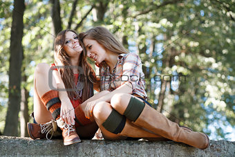 two girlfriends outdoor