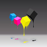 CMYK cubes with blobs background