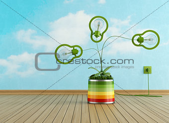 Empty room with green lamp in a colorful vase
