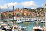 Marina and town of Menton in France.