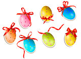 Decorative easter eggs.Easter cards with red bow and ribbons. Ve
