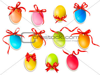 Decorative easter eggs.Easter cards with red bow and ribbons. Ve