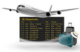 Travel background with mechanical departures board and airline. Vector