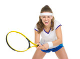 Tennis player during a fierce battle