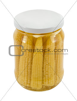 glass jar preserved ecological corn ears isolated 