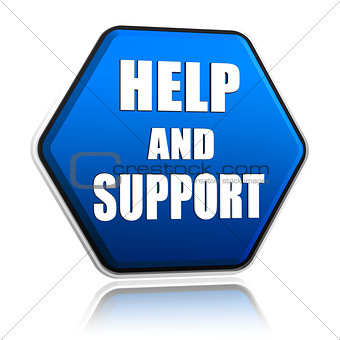 help and support in hexagon button