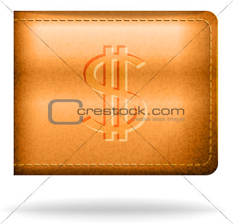 Brown leather pouch with dollar sign