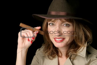 Happy Spy Lady With Cigar